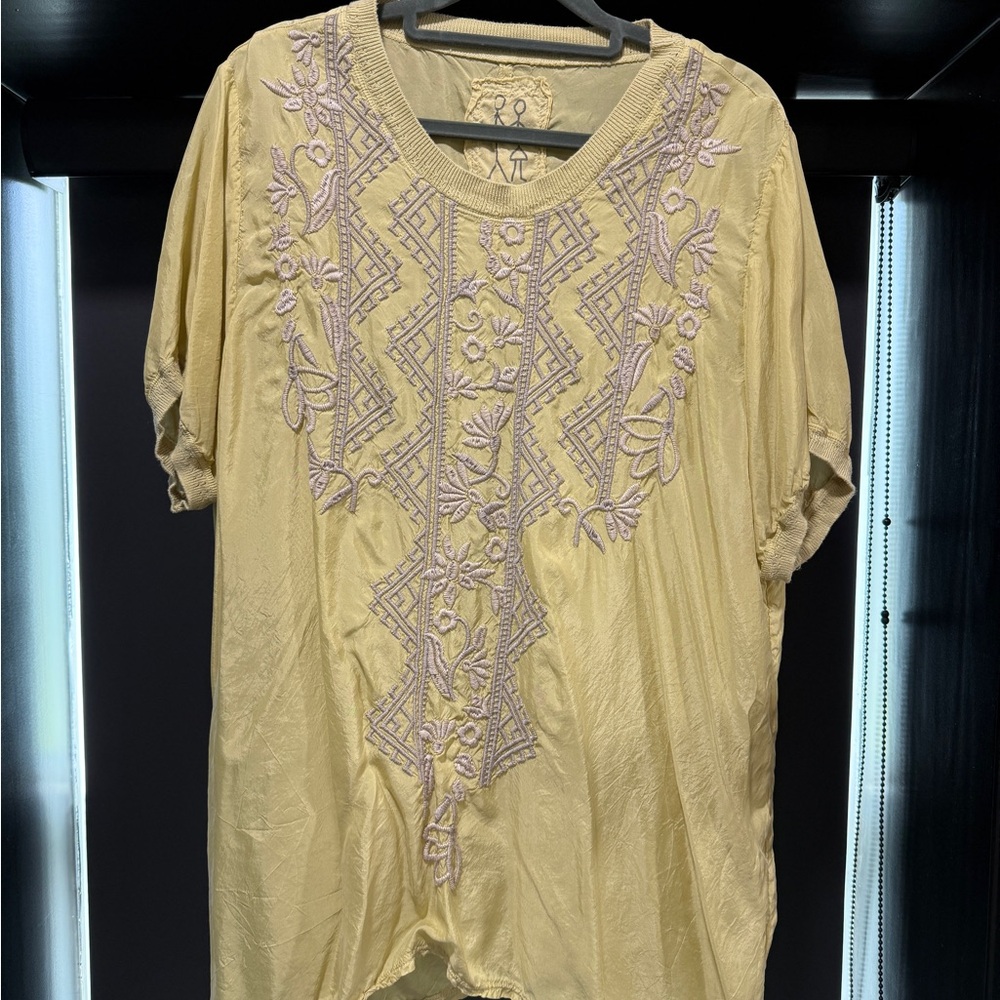 Johnny Was Yellow Boxy Embellished Blouse